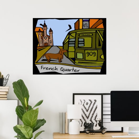 Poster Tramway du quartier français de Dachshund (Bureau à domicile)