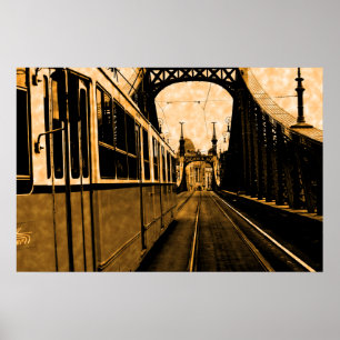 Poster tramway sur le pont Liberty -vintage