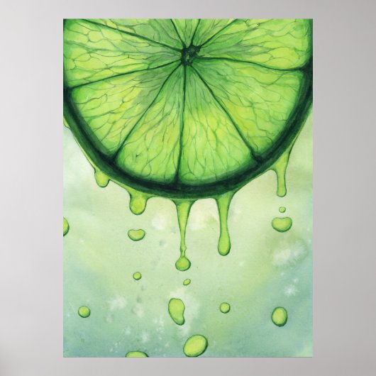 Poster Tranche de Citron Vert Peinte à la Main à l'Aquare (Devant)