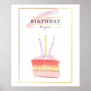 Poster Tranche de gâteau d'anniversaire au cadre doré élé
