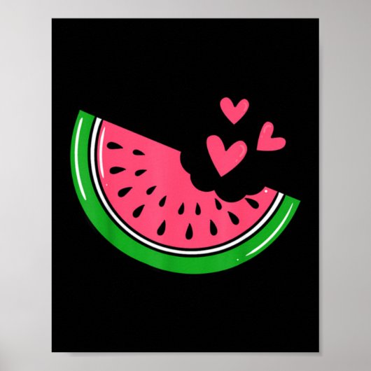 Poster Tranche de pastèque mignonne mordue avec des coeur (Devant)