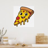 Poster Tranche de pizza drôle et heureuse avec fromage ex (Cuisine)