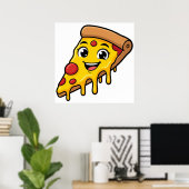 Poster Tranche de pizza drôle et heureuse avec fromage ex (Bureau à domicile)