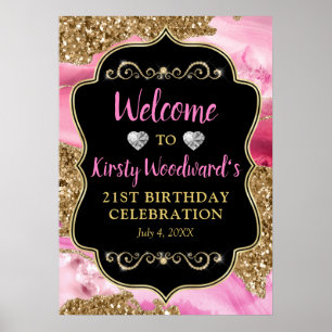 Poster Tranches de géode d'agate rose et Anniversaire ave