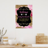 Poster Tranches de géode d'agate rose et Anniversaire ave (Cuisine)