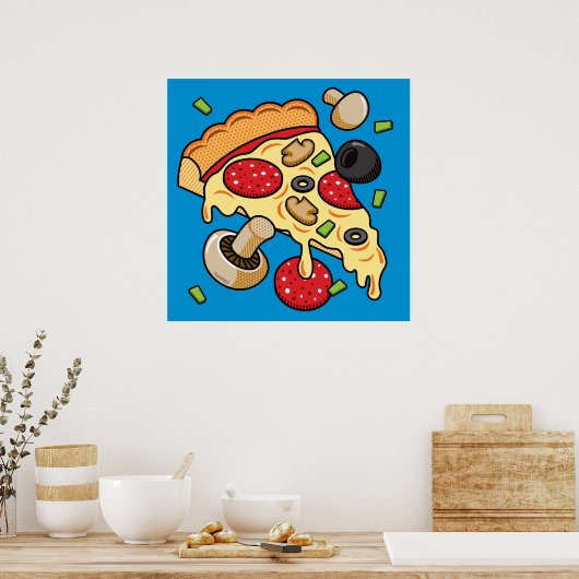 Poster Tranches de pizza avec garnitures (Cuisine)