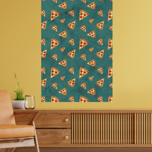 Poster Tranches de pizza cool motif turquoise vintage