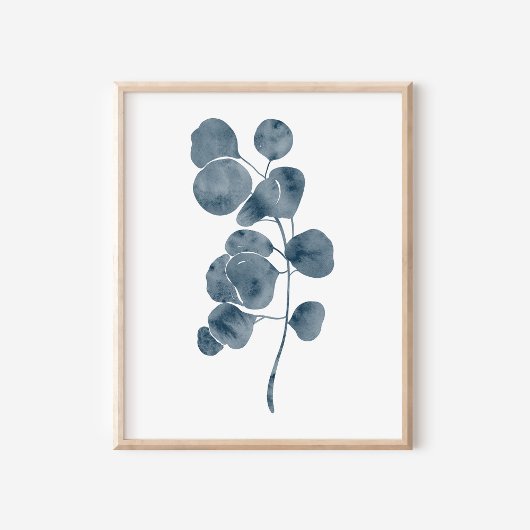 Poster Tranquil Blue Watercolor Eucalyptus Branch Art