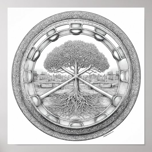 Poster Tranquil Botanical Mandala: Hydroponic Helix (Devant)