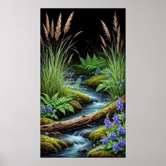 Poster 🌿 Tranquil Forest Stream with Wildflowers 💜✨ (Devant)