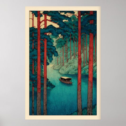 Poster Tranquil River Wall Art Hasui Kawase Style, Calm (Devant)