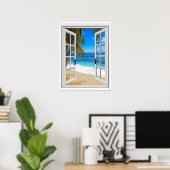 Poster Tranquille Plage Vue Océan Fake Fenêtre (Bureau à domicile)