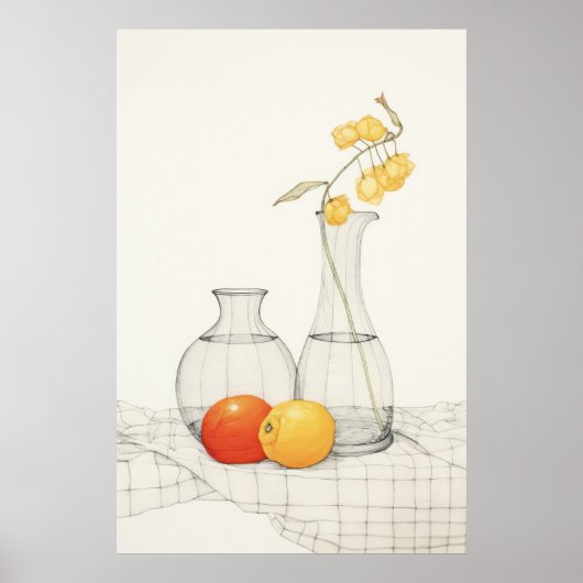 Poster Tranquille vie morte avec fleurs et fruits (Devant)