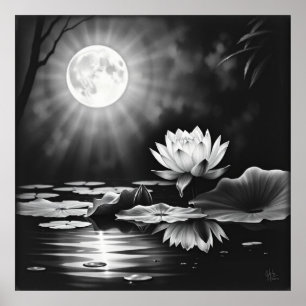 Poster Tranquillité florissante : Lotus Charcoal Art