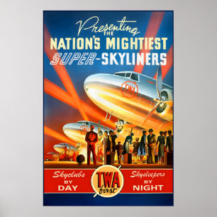 Poster Transcontinental & Western Air TWA Nouvelle Rétro 