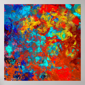 Poster Transformations XXI Rouge bleu Turquoise Abstrait
