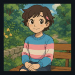 Poster Transgender Flag Anime Person | LGBTQIA <br><div class="desc">Cute anime transgender person in a trans sweater sitting outside on a bench. A sweet poster to say hi and keep in touch with friends or family.</div>