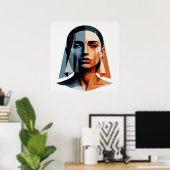 Poster Transparent Geometric Portrait in Amber and Slate (Bureau à domicile)