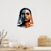 Poster Transparent Geometric Portrait in Amber and Slate (Cuisine)