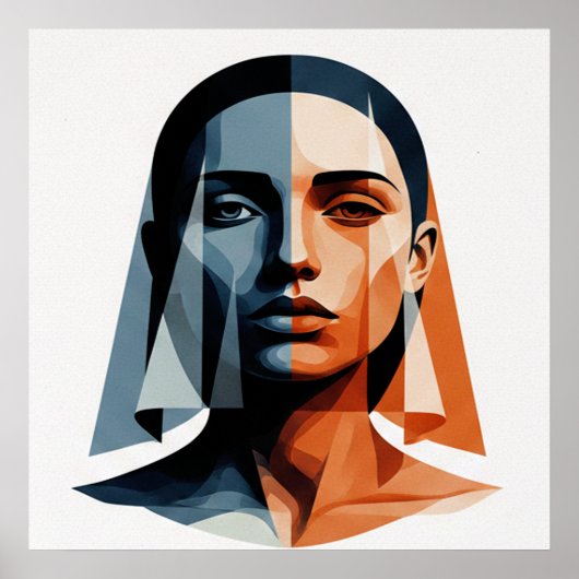 Poster Transparent Geometric Portrait in Amber and Slate (Devant)
