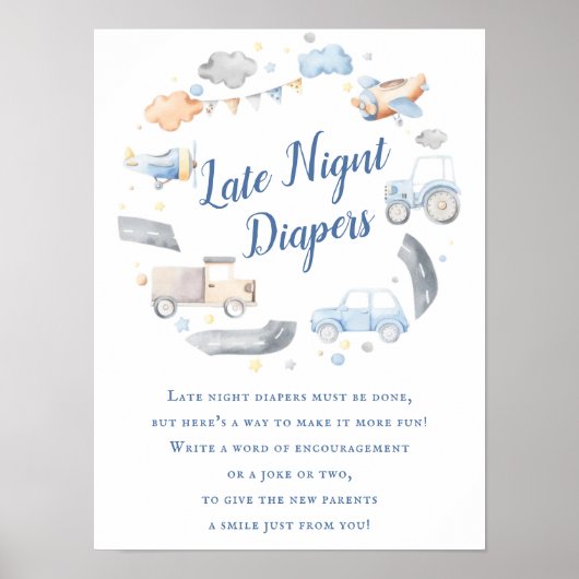 Poster Transport de voitures Baby shower de couche noctur (Devant)