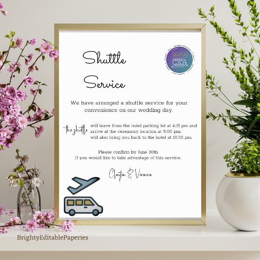 Poster Transport gratuit pour nos clients Mariages