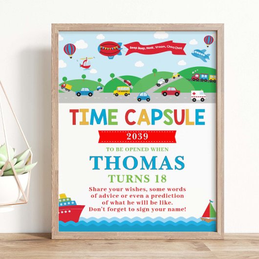 Poster Transportation 1st Birthday Activity Time Capsule