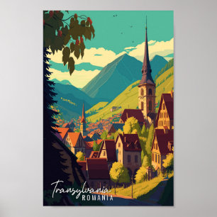 Poster Transylvanie Roumanie illustration de voyage vinta