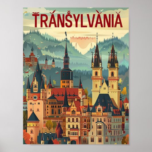 Poster Transylvanie Roumanie Vintage célèbre lieu de voya (Devant)