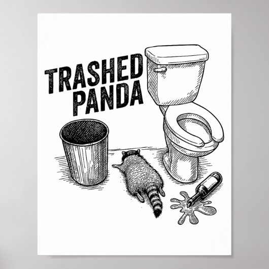 Poster Trashed Panda, Funny Drunk Raccoon, Trash Panda Hu (Devant)