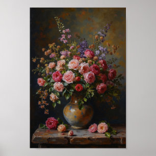Poster Travail artistique mural floral foncé vintage
