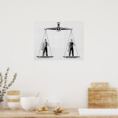 Poster Travail vintage contre gestion, échelles de justic (Cuisine)