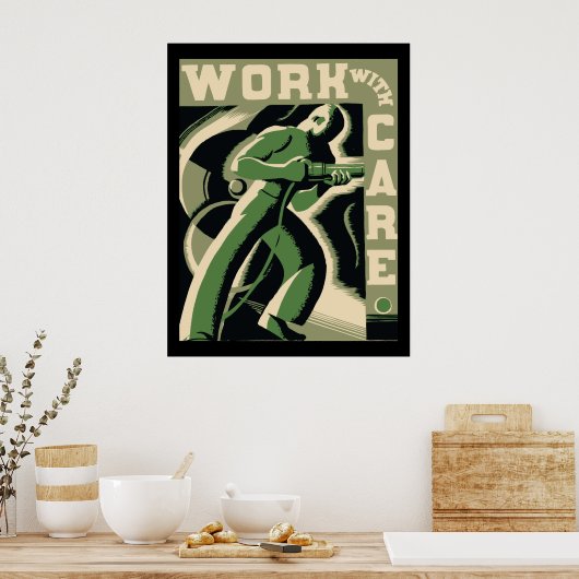 Poster Travailler avec soin (Cuisine)