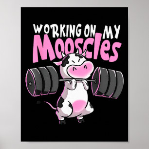 Poster Travailler sur mes mooscles vache de gym drôle d'h