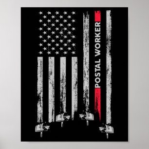 Poster Travailleur postal vintage Drapeau américain USA P