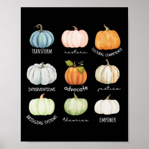 Poster Travailleur social Halloween Citrouille d'automne