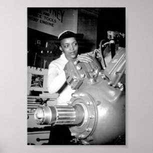 Poster Travailleuse en usine avec moteur d'aéronef