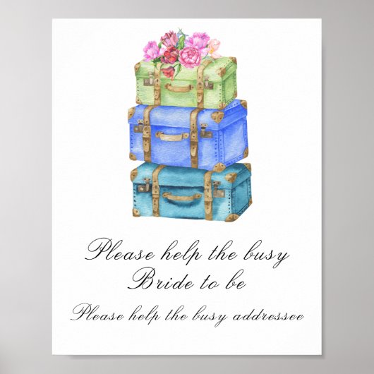 Poster Travel bags bridal shower Help the busy Bride (Devant)