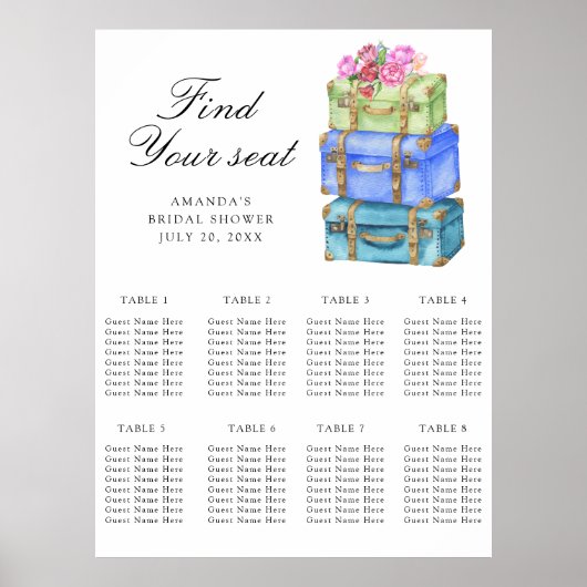 Poster Travel Bridal shower Wedding seating chart (Devant)