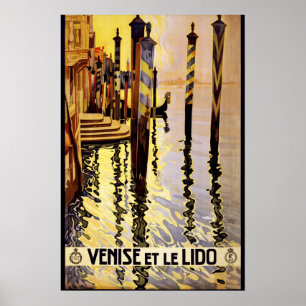 Poster Travel Venice Gondola Vintage Lido Venezia