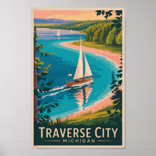 Poster Traverse City Michigan Illustration Travel Art