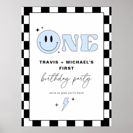 Poster TRAVIS Blue Smile Face Deux Garçon Anniversaire Bi (Devant)