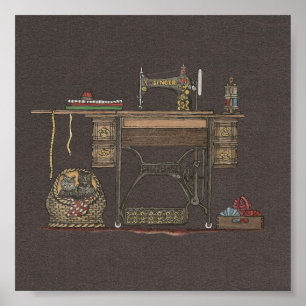 Poster Treadle Sewing Machine & Kittens