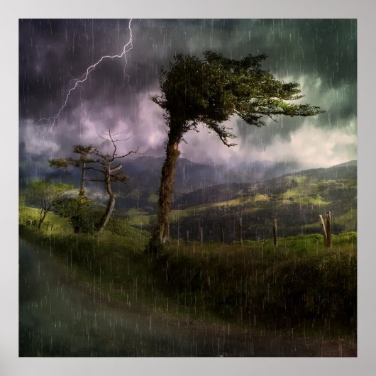 Poster Tree Blowing in the Wind During a Thunder Storm (Devant)