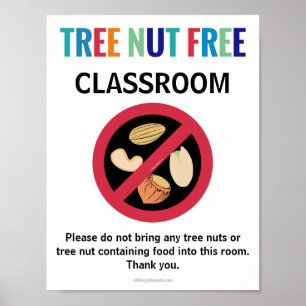 Poster Tree Nut Free Classe Allergy Customisée École