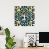 Poster Tree of life - Yggdrasil - Marble and Gold (Bureau à domicile)