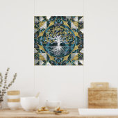 Poster Tree of life - Yggdrasil - Marble and Gold (Cuisine)