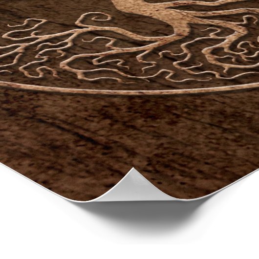 Poster Tree of Life Yin Yang with Wood Grain Effet (Coin)