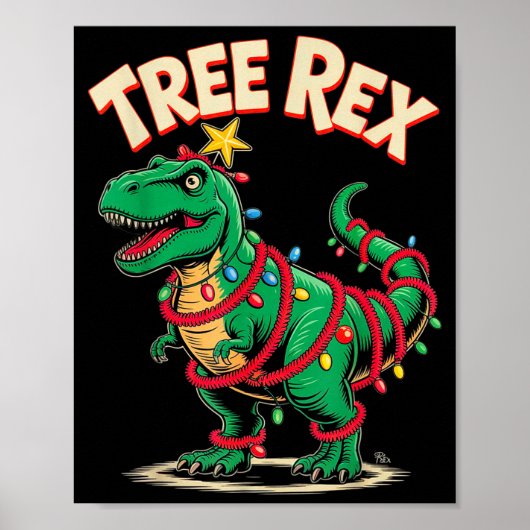 Poster Tree Rex Christmas Costume T-rex Dinosaur Xmas Lig (Devant)