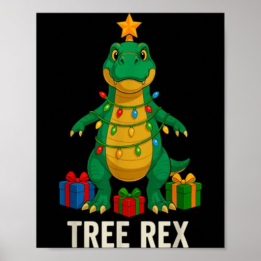 Poster Tree Rex Funny Dinosaur Christmas (Devant)